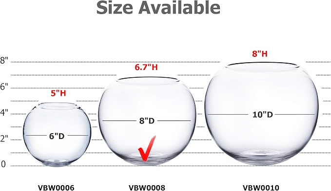 WGV Bowl Glass Vase, Diameter 8", Height 6.5", Open Width 3.75", 1 Piece - Image 3