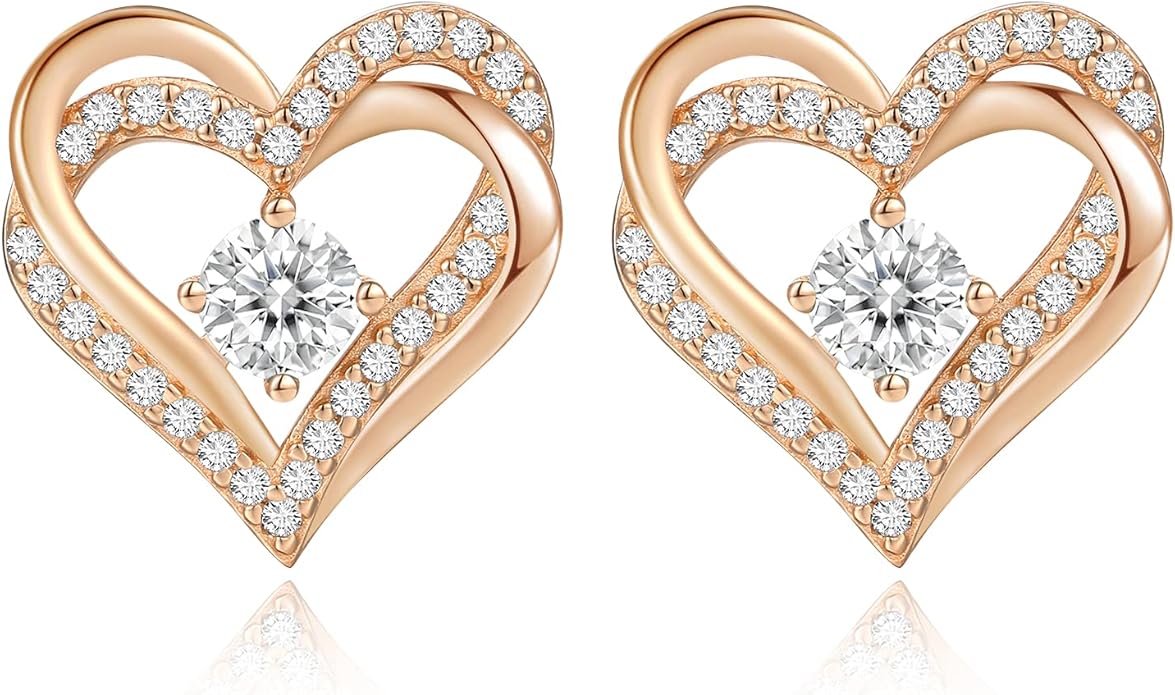 CDE Forever Love Heart Stud Earrings for Women, 925 Sterling Silver Birthstone Heart Stud Earrings Christmas Day Mother's Day Gift Anniversary Birthday Jewelry Gifts for Women Wife Her