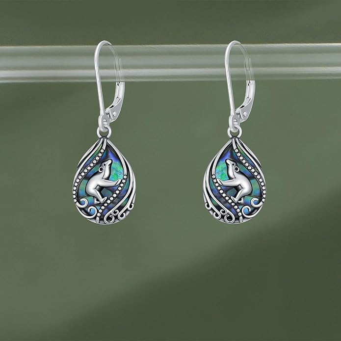 Animal Earrings 925 Sterling Silver Abalone Shell Dangle Drop Earrings Leverback Earrings Cute Animal Jewelry Gifts for Women Girlfriend