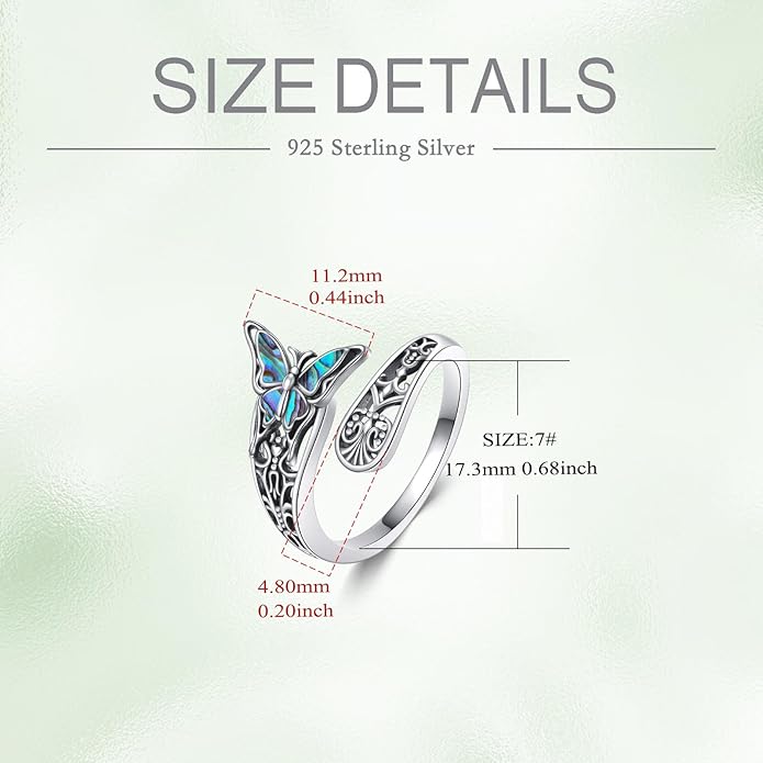VONALA Dragonfly/Butterfly/Tree of Life/Sunflower Ring for Women 925 Sterling Silver Adjustable Turquoise Ring Flower Antique Jewelry Gifts