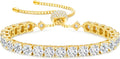 KRKC&CO Moissanite Bolo Tennis Bracelets for Women, 1.6-8.0 ct.tw, Adjustable Length S925 Sterling Silver, Christmas Gifts for Her, Luxury Box, 2/3/4mm D Color VVS1 White/14K/24K/Rose Gold Plated