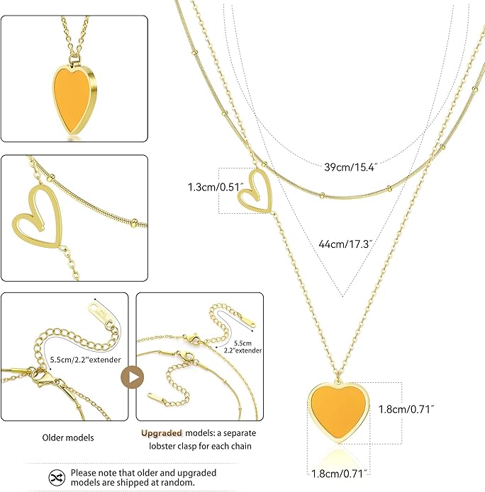 Linawe Layered Choker Heart Pendant Necklace for Women Trendy, Gold/Silver/Rose Gold Chain Stainless Steel Stacked Necklaces, Double Heart Necklace Y2K Preppy Jewelry