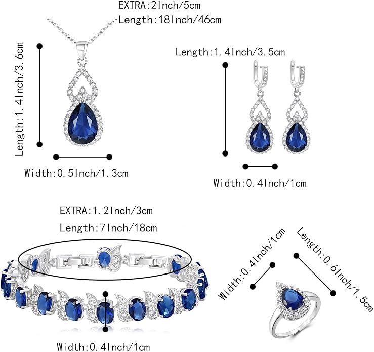 BriLove Wedding Jewelry Set for Women Bride Bridesmaid, Gorgeous Cubic Zirconia Teardrop Necklace Earrings Bracelet Adjustable Ring Jewelry Gift for Birthday/Anniversary/Mother’s Day