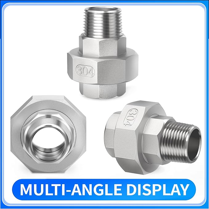 ChillWaves 304 Stainless Steel Cast Pipe Fitting, Union，1" NPT Male x 1" NPT - Image 3