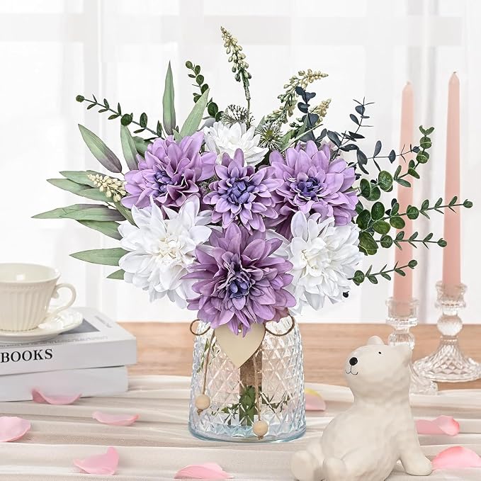 Fake Flowers in Vase with Lights, Faux Dahlia Flowers in Vase - Image 8