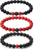 XIANNVXI Natural Stone Beads Bracelet for Men Crystal Bracelets 8MM Tiger Eye Lava Rock Obsidian Beaded Bracelet Set Black/Red/Blue Crystal Beaded Bracelets for Men