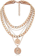 MJartoria Layered Necklaces for Women Trendy Retro Coin Pendant Necklace Dainty Chunky Chain Choker Necklaces for Jewelry Birthday Gifts