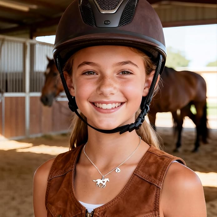 MONOOC Valentines Gifts for Kids Her Girls - Horse Necklace Gifts for Girls Horse Jewelry Necklaces Heart Initial Necklace Valentines Gift for Kids Her Teen Girl Women