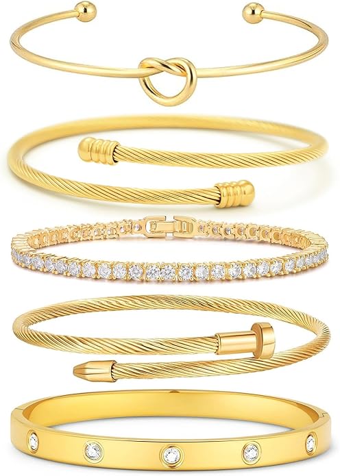 18 K Gold Plated Love Bangle Bracelet Stack Cuff Jewelry for Women Jewelry Set for Women Gift with Box