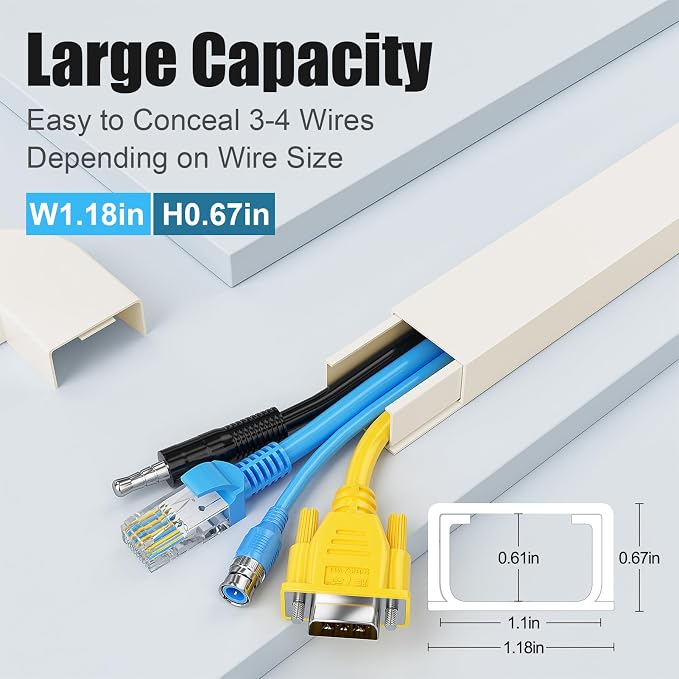 Yecaye Cord Covers for Wires on Wall, W1.18in H0.67in, Large Cord Organizer for - Image 2