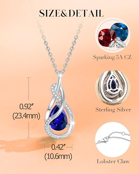 FANCIME TimelessTie Birthstone Necklace for Women White Gold Plated Sterling Silver Ribbon Design Jewelry Knot Pendant Fine Jewelry Gemstone Birthday Graduation Anniversary Valentines Day Gifts for Women Wife Mother Her
