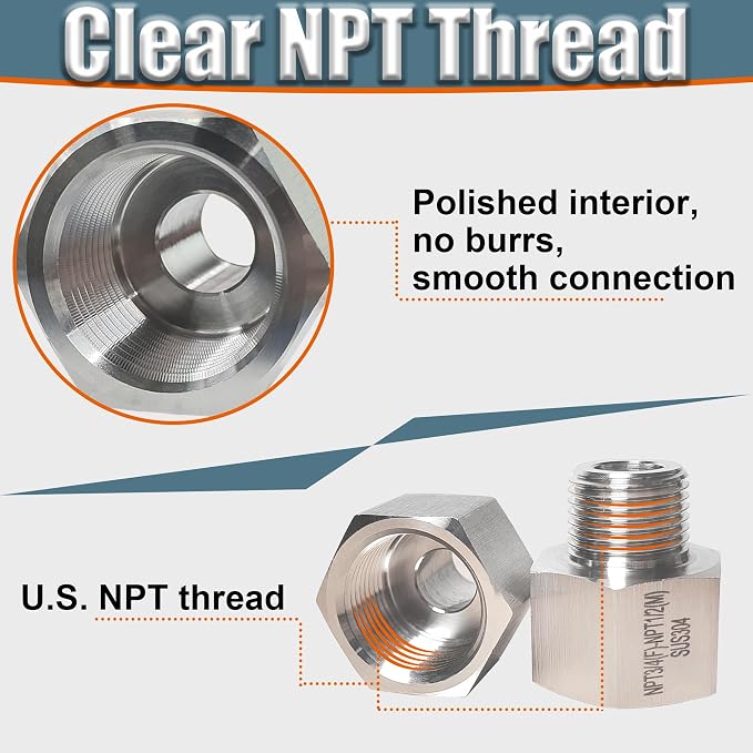 1/4" Female to 1/8" Male NPT Reducer Adapter, 304 Stainless Steel Reducing Pipe - Image 6