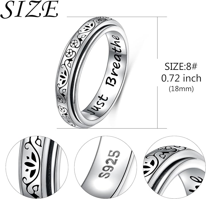 Ladytree Anxiety Relieve Rings 925 Sterling Silver Spinner Fidget Ring Worry Stress Relieving Boredom ADHD Autism Ring Platinum Plated Jewelry Birthday Gifts for Women Men