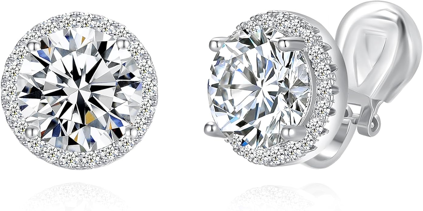 YOQUCOL 10MM Cubic Zirconia Crystal Clip On Stud Earrings Round Non Pierced Earrings for Women