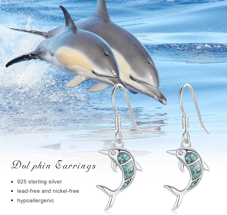 Ocean Earrings 925 Sterling Silver Turquoise Sea Animal Dangle Drop Earrings Beach Themed Jewelry Gifts for Women Girls