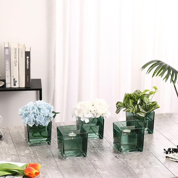 Square Glass Vases Set of 4, Square Vase - Image 6