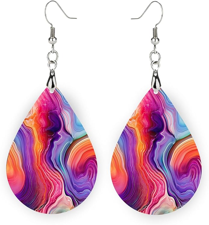 Teardrop Wood Earrings Light Weight Printed Image Dangle Jewelry, Fun and Funky Earrings