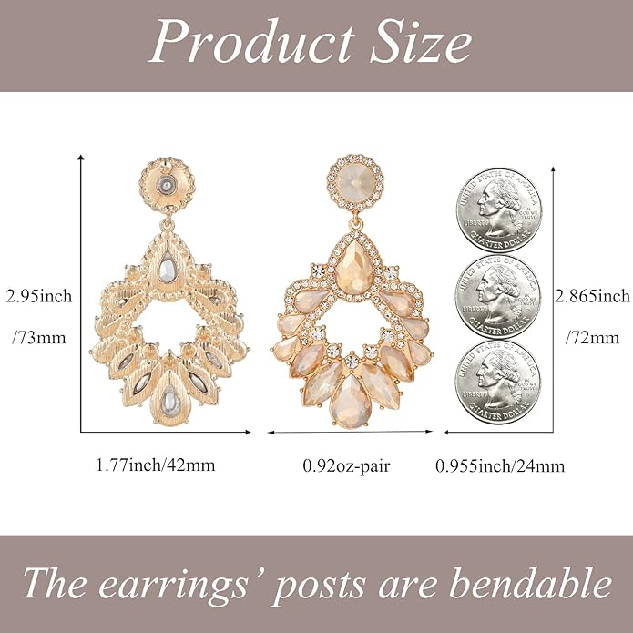 Fashion Rhinestone Statement Drop Dangle Earrings Large Colorful Crystal Chandelier Earrings for Women Bridal Wedding Party Prom