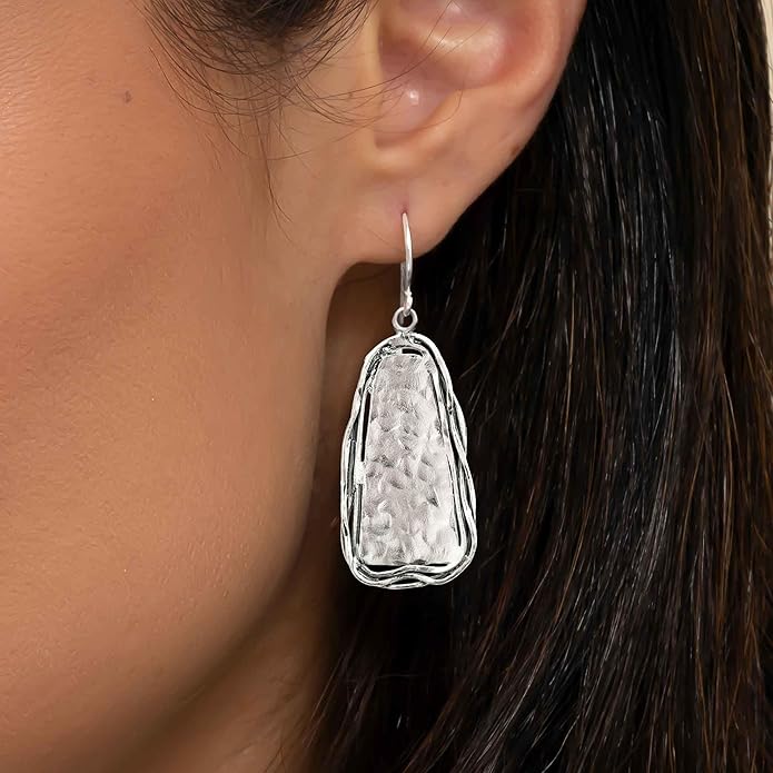 JEAN RACHEL JEWELRY 925 Sterling Silver Dangle Earrings for Women - Hammered Wire Wrap Unique Vintage Design - Hypoallergenic, Lead & Nickel Free Jewelry - Artisan Handcrafted Statement Earrings