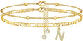 Ursteel Ankle Bracelets for Women, 14K Gold Plated Dainty Layered Chain CZ Initial Anklets Summer Jewelry Gifts for Women