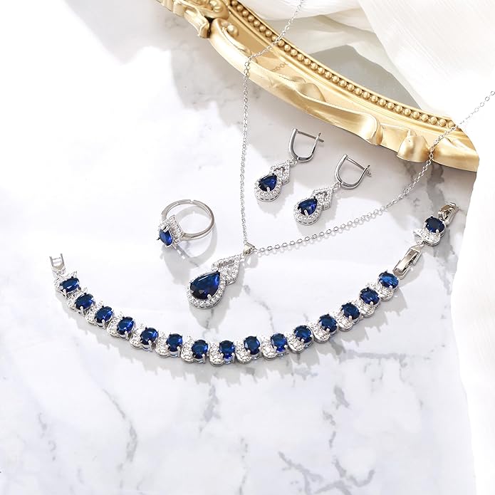 BriLove Wedding Jewelry Set for Women Bride Bridesmaid, Gorgeous Cubic Zirconia Teardrop Necklace Earrings Bracelet Adjustable Ring Jewelry Gift for Birthday/Anniversary/Mother’s Day