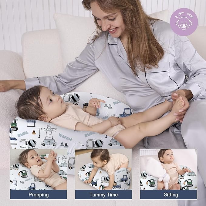 Little Grape Land Nursing Pillow,Upgraded Breast Feeding Pillow for Mom,Breastfeeding & Bottle Feeding for 0–20 Months, Soft Machine Washable Cover with Firm Breathable Filling, Tummy Time,Truck