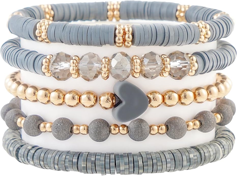 Heishi Beaded Stretch Bracelets for Women Stackable Polymer Clay Beads Bracelets Friendship Boho Summer Beach Bracelet Jewelry Set