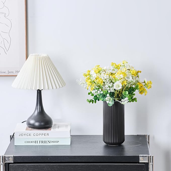 Black Ceramic Flower Vase for Pampas Grass, 8 inch Small Decorative Centerpiece - Image 3