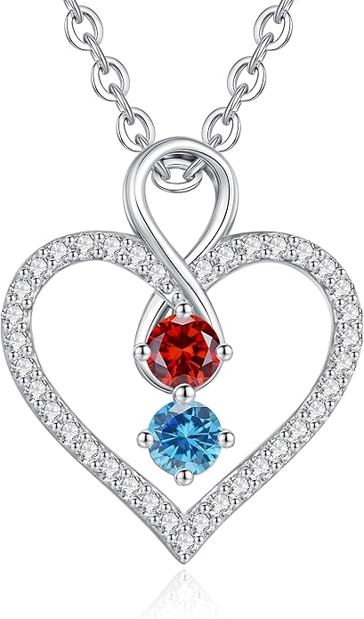 LOUISA SECRET Infinity Double Birthstone Necklace, 925 Sterling Silver Tiny Pendant Heart Necklace for Women Wife Her, Best Jewelry Gift Heart Jewelry Meaningful Gift for Valentine's Day, Christmas, Birthday Anniversary