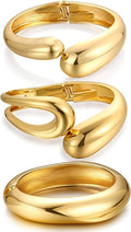 Chunky Gold Bangle Bracelets for Women, Dainty 14k Gold Plated Big Stackable Bangles Set, Trendy Statement Cuff Bracelet Stack Fashion Jewelry Christmas Gifts