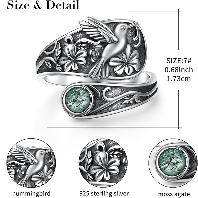 925 Sterling Silver Spoon Rings Butterfly/Dragonfly/Hummingbird/Cross Adjustable Sunflower Thumb Ring For Women Turquoise Boho Ring Vintage Rings Unique Jewelry Present for Christmas Mother's Day