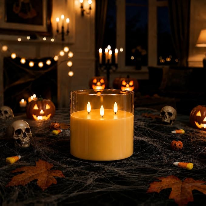 Homemory Amber Large Glass Flameless LED Candle, 3 Wicks, Remote Timer | 6"x6" - Image 8