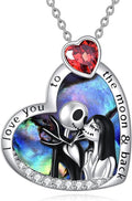 LILALO Nightmare Necklace Sterling Silver Abalone Shell Crystal Jack and Sally Necklace Jack Skellington Skull Jewelry Skull Necklaces for Women