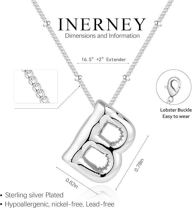Inerney Valentines Day Gifts Gold Bubble Letter Necklace Initial Necklaces for Women, Chunky 14K Plated Balloon Initials, Trendy Charm Non Tarnish Custom Name Pendant Jewelry Gifts for Mom