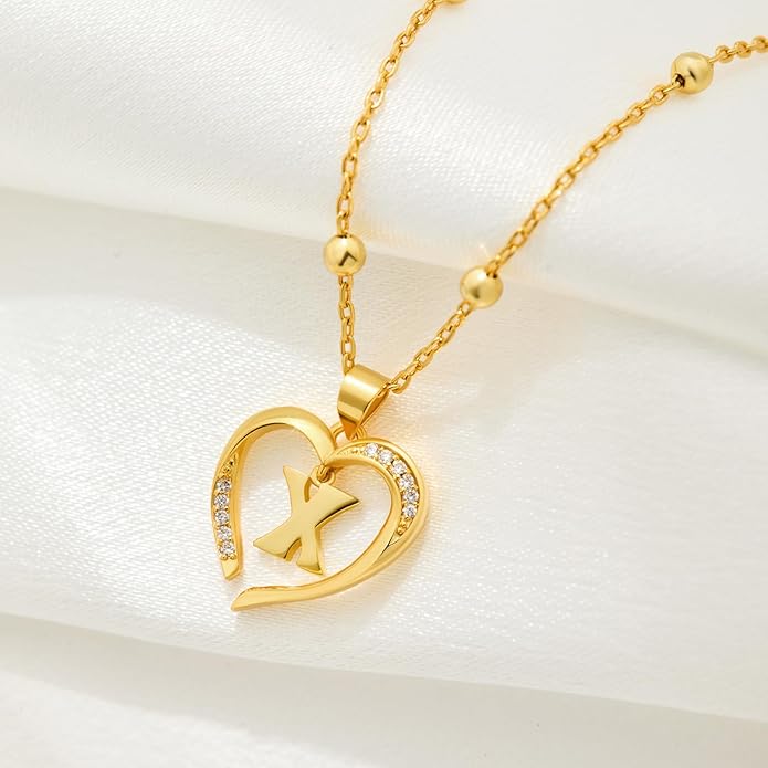 Cicy Bell Womens Heart Initial Necklace for Women 18k Gold Plated Shell Personalized Letter Pendant Necklace 17.7'' with 2'' Extender