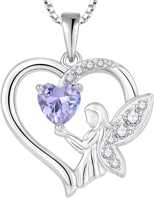 Guardian Angel Necklace 925 Sterling Silver Heart Angel Wings Pendant Birthstone Jewelry for Women
