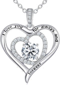 S925 Sterling Silver Necklace for Women, Valentines Day Gifts for Her, Love Heart Birthstone Necklaces for Women, Wife Jewelry, Mom Birthday Valentines Mothers Day Gifts, Girlfriend Necklaces, Daughter Heart Jewel, Anniversary for Her
