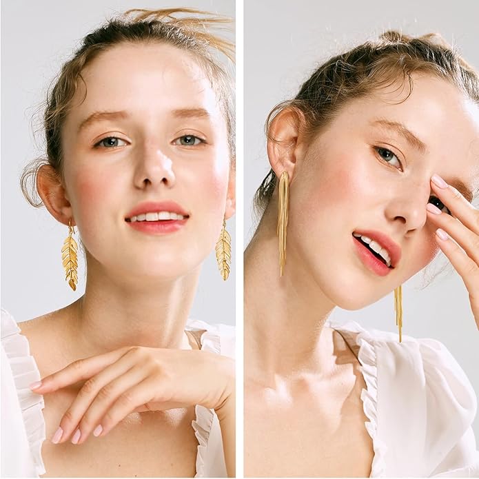 Earrings for Women, Funtopia 68 Pairs Drop Dangle Earrings, Fashion Statement Stud Earrings Pearl Earrings Set for Party Jewelry(Gold and Silver)