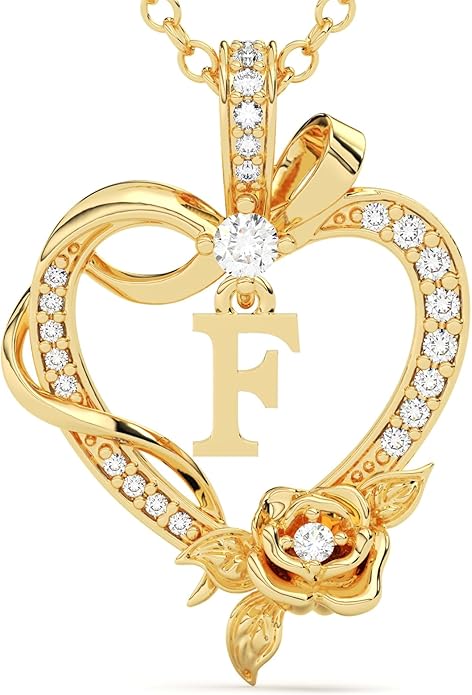 Initial Heart Necklace Gift for Women – 14K Gold Plated Rose Pendant, Personalized Letter Jewelry for Wife, Mom, Grandma, Sister – Birthday, Anniversary for Her