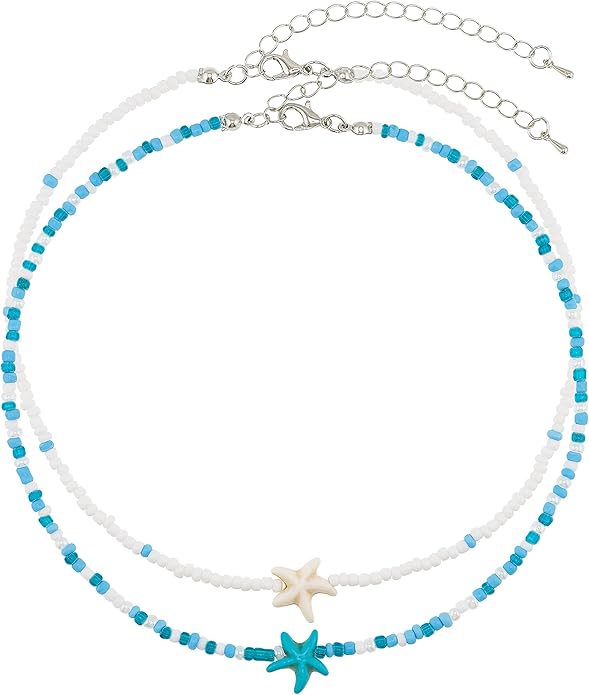 Women's Shell Starfish Boho Layered Beaded Necklace Choker for Summer Beach Vacation Gifts for Birthday/Anniversary/Christmas