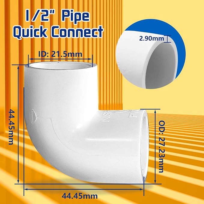 Pack of 10 1/2inch PVC 90 Degree Elbow, 2 Way Right Angle Adapter Fittings - Image 3