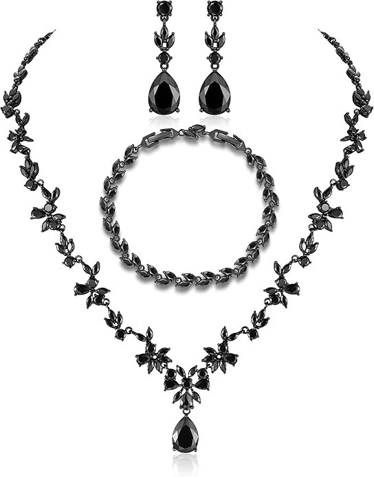 Hadskiss Jewelry Set for Women, Necklace Dangle Earrings Bracelet Set with White AAA Cubic Zirconia, Allergy Free Wedding Party Jewelry for Bridal Bridesmaid