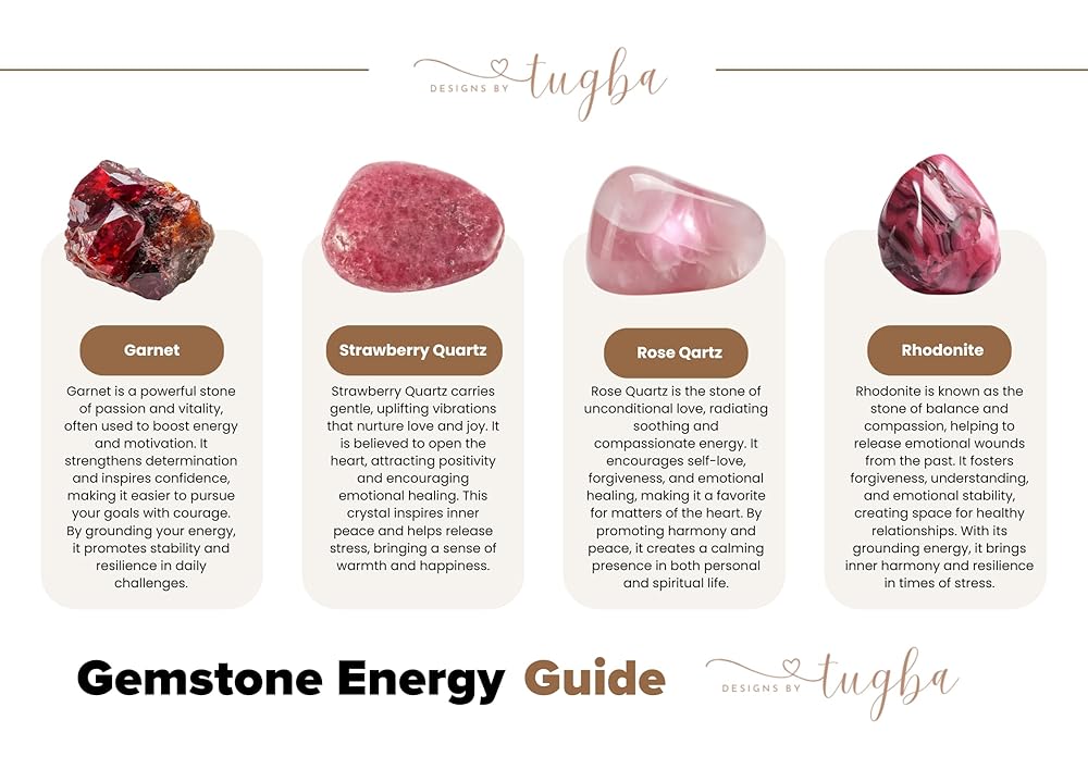 Valentines Day Gift Love Energy Crystal Bracelet for Women – Garnet, Quartz, Rose Quartz, Rhodonite & Moonstone | Gifts for Easter Basket, Birthday, Mothers Day Healing Gemstone Bracelet Gift for Her