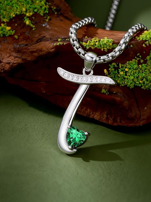 Valentines Day Gifts for Women Alphabet A to Z Initial Birthstone Pendant Necklaces for Women - 18k White Gold Plated Personalized Name Jewelry Valentine Mothers Day Birthday Gifts for Women Her Girlfriend