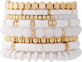 GOOJIDS Surfer Heishi Clay Bead Bracelets for Women Bohemian Stackable Gold Plated Beaded Stretch Bracelets Elastic Layering Friendship Bracelets Set Boho Jewelry