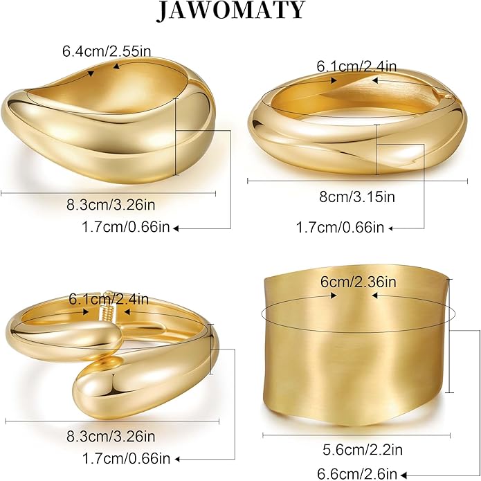 Chunky Gold Bangle Bracelets for Women, Premium Zamak 3 Alloy with 14K PVD Vacuum-Ion Plating & Electrophoretic Finish, Ideal for Parties, Weddings, Christmas & Valentine’s Day Gifts