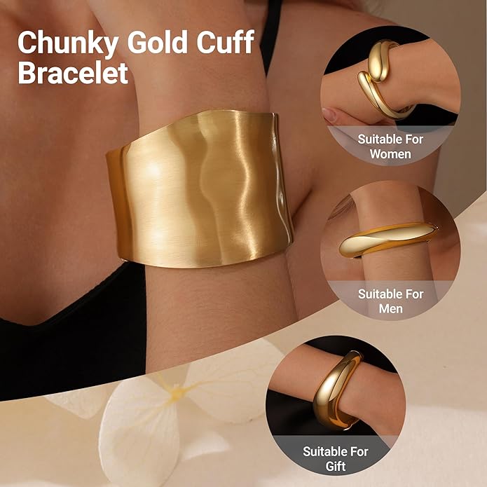 Chunky Gold Bangle Bracelets for Women, Premium Zamak 3 Alloy with 14K PVD Vacuum-Ion Plating & Electrophoretic Finish, Ideal for Parties, Weddings, Christmas & Valentine’s Day Gifts