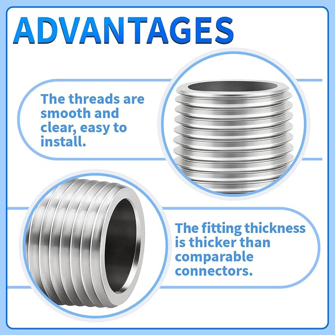 ChillWaves 304 Stainless Steel Pipe Fitting, Nipple Cast Pipe 1/4" NPT Male x - Image 4