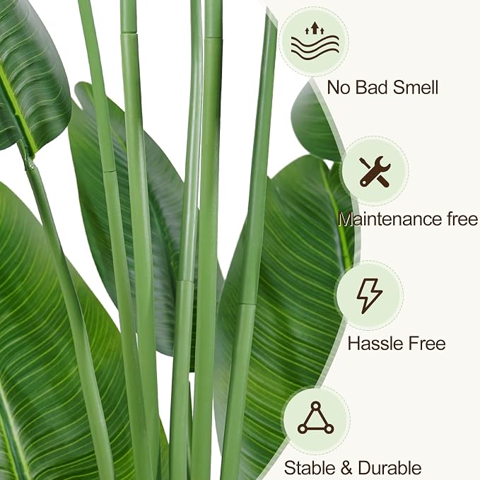 Lifelike Bird of Paradise Artificial Plant, 6.6ft Faux Banana Leaf Tree - Image 9