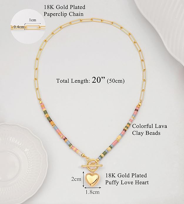 Aobei Pearl 18K Gold Plated Moon Star Lion Evil Eye Love Heart Cross Pendant Necklace Medallion Paperclip Chian Choker Layering Jewery for Women